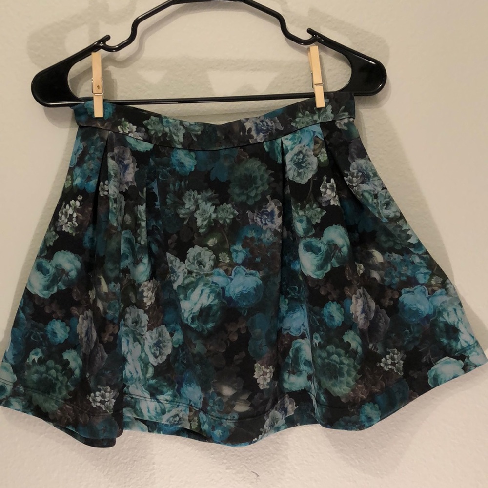 Blue Floral A Line Mini Skirt